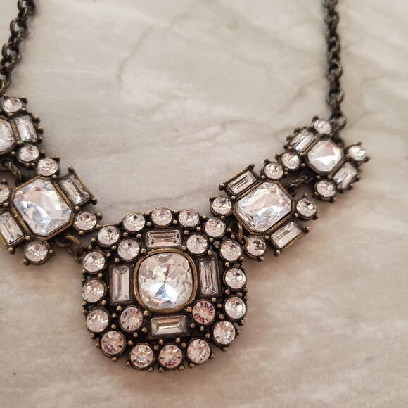 ✨ J.Crew Rhinestones Crystals Pave Cluster Antique Necklace ✨ - Picture 6 of 16